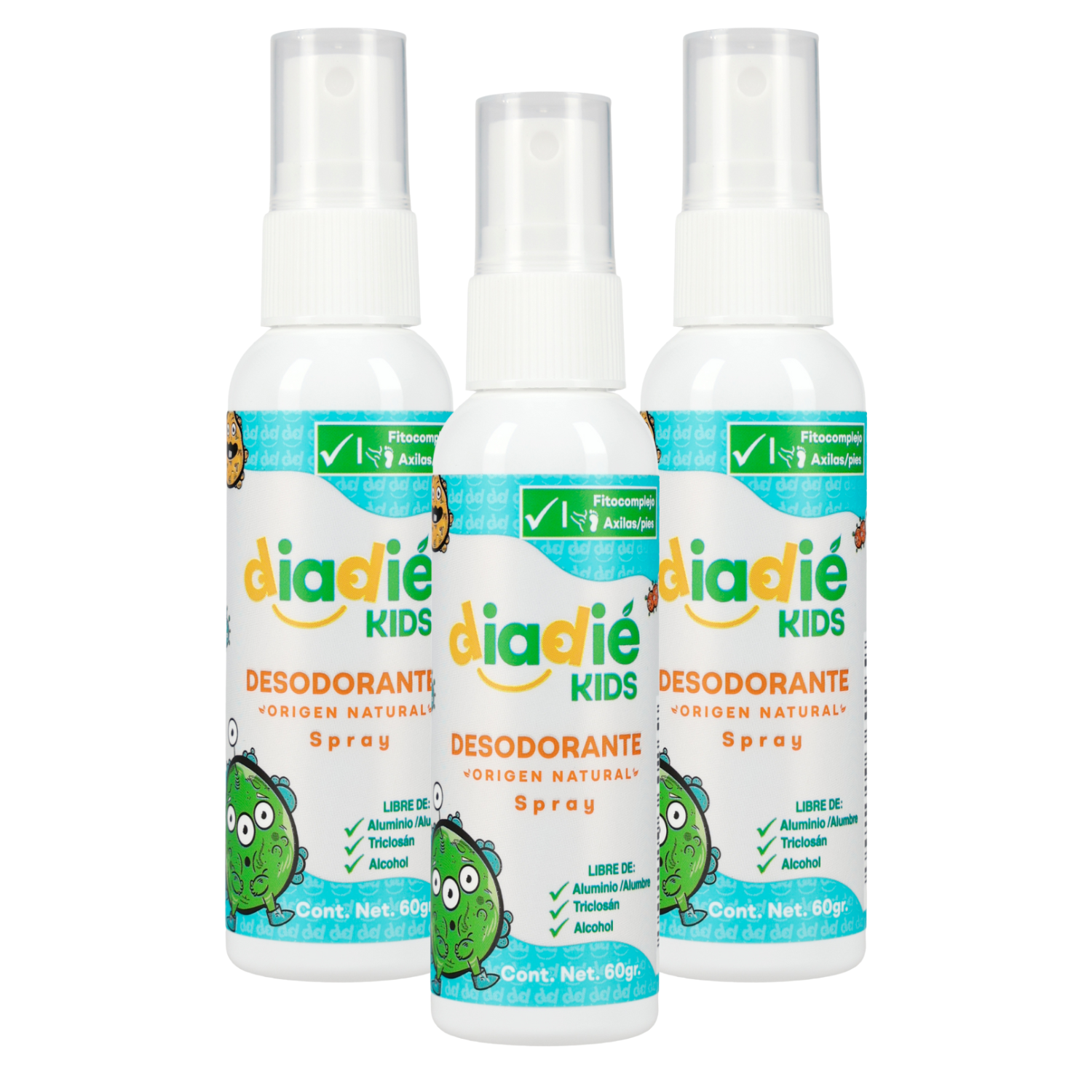 DIADIE KIDS Desodorante natural para niños. Unisex. Elimina mal olor. Spray liquido rociador