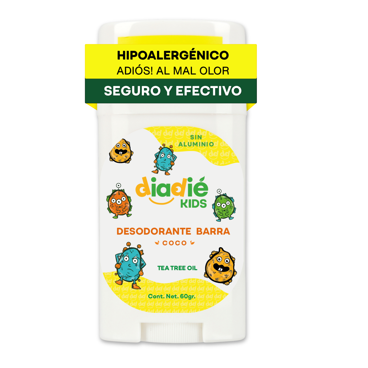 DIADIE KIDS Desodorante Natural para Niños | Sin Aluminio | Hipoalergénico | Original | 7+ años | 60g | 2 Piezas