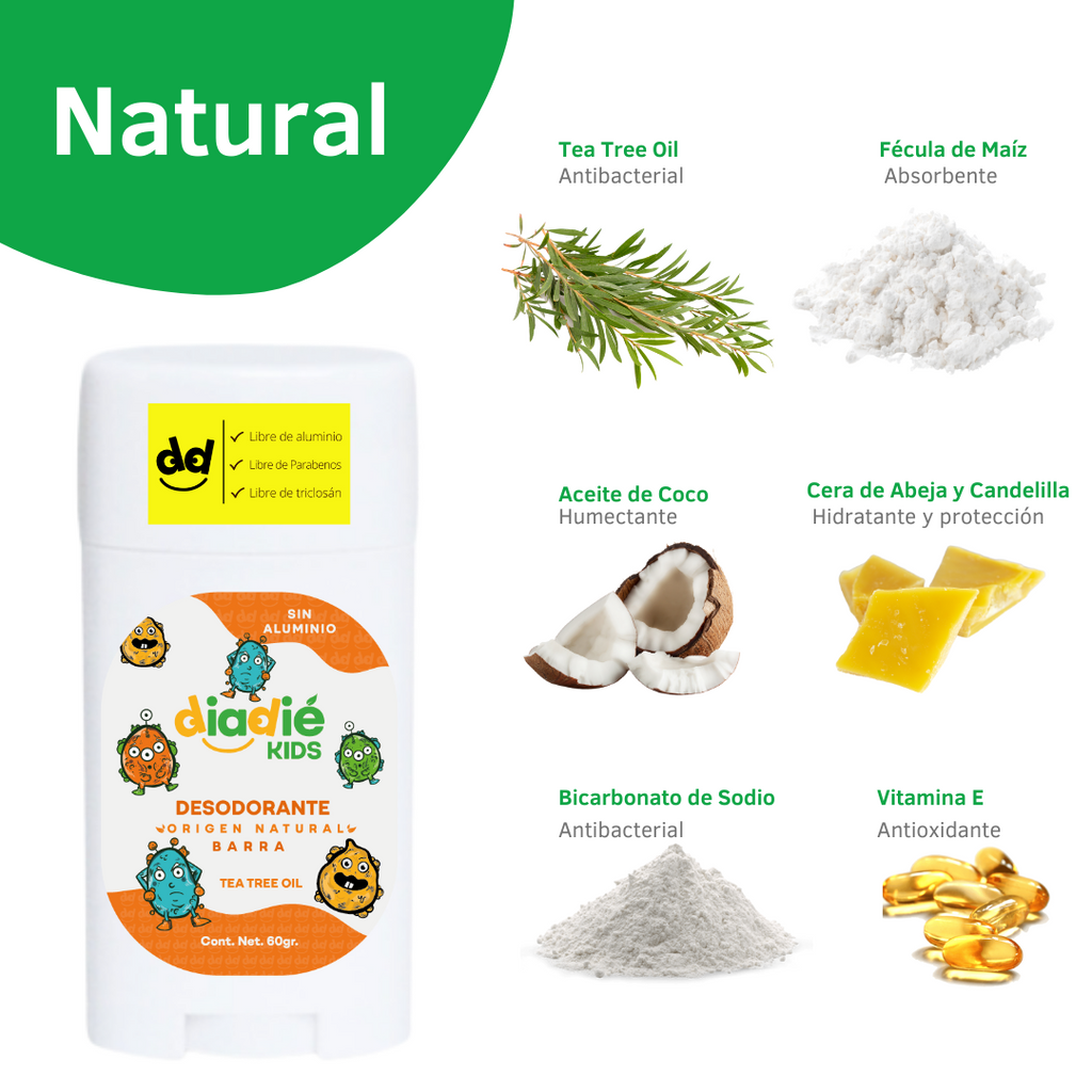 DIADIE KIDS Desodorante natural para niños. Elimina mal olor. Barra. Unisex