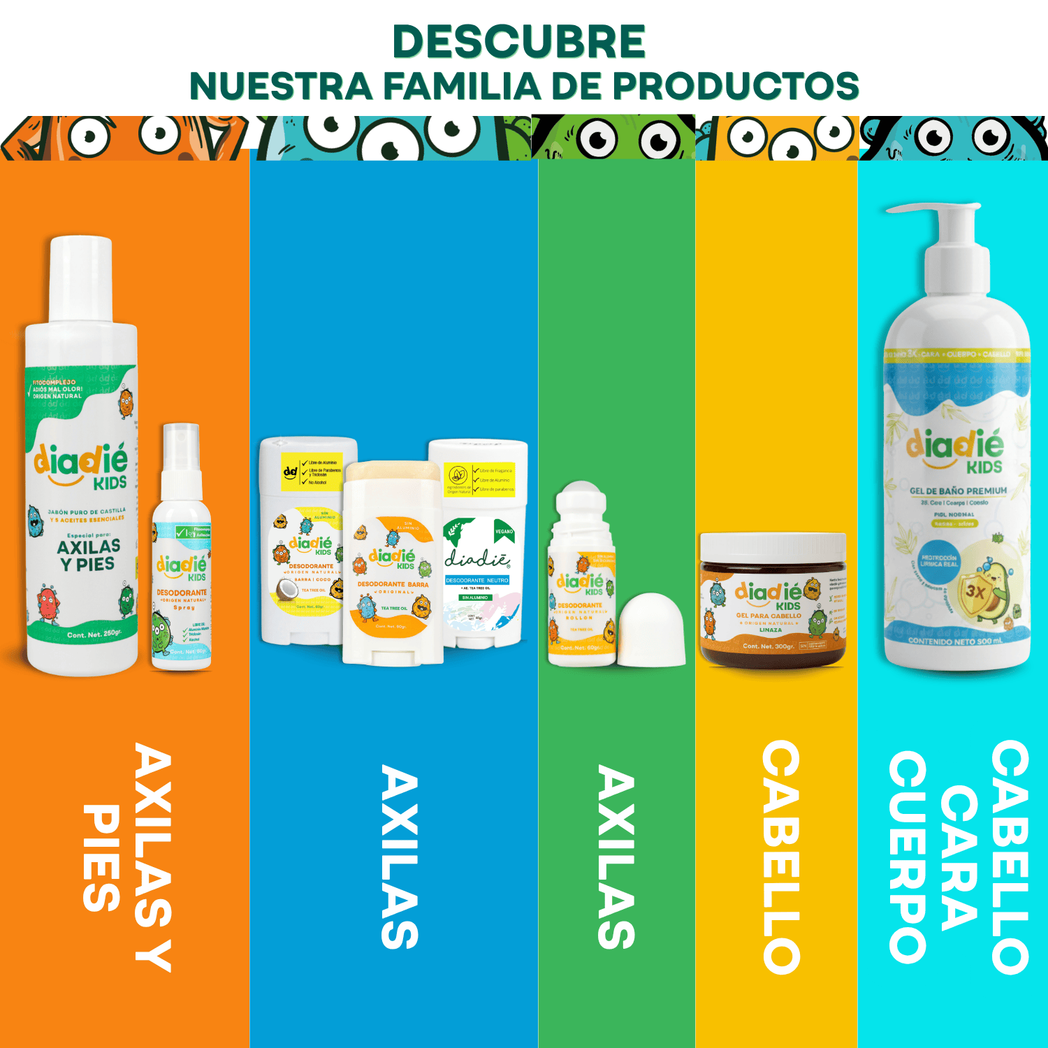 DIADIE KIDS Desodorante natural para niños. Unisex. Elimina mal olor. Rollon