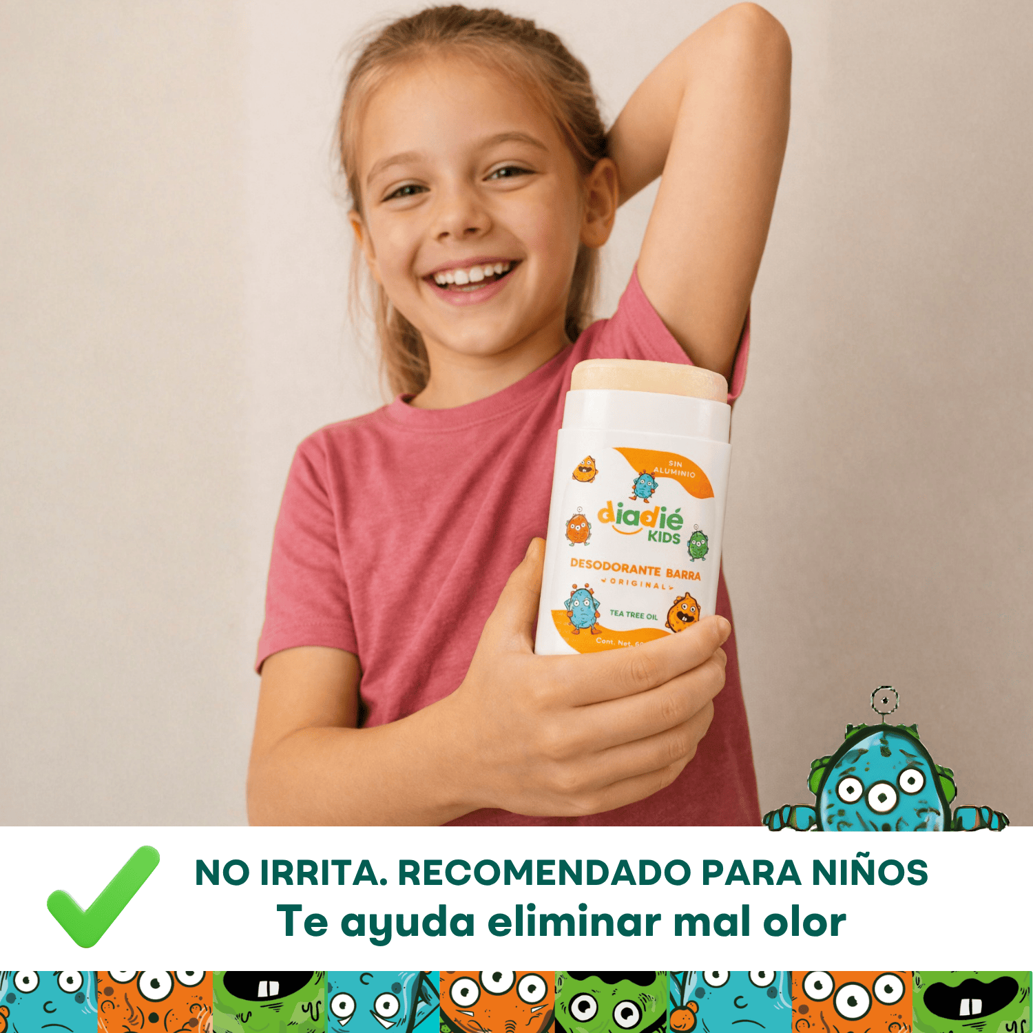 DIADIE KIDS Desodorante Natural para Niños | Sin Aluminio | Hipoalergénico | Original | 7+ años | 60g | 2 Piezas