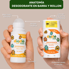 DIADIE KIDS Desodorante natural para niños. Unisex. Elimina mal olor. Rollon