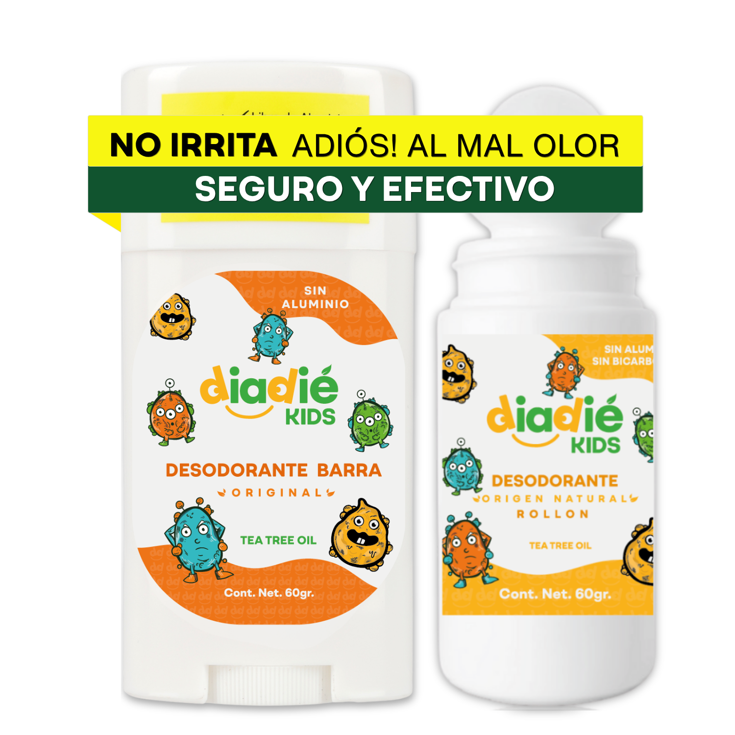 DIADIE KIDS Desodorante natural para niños. Unisex. Elimina mal olor. Rollon