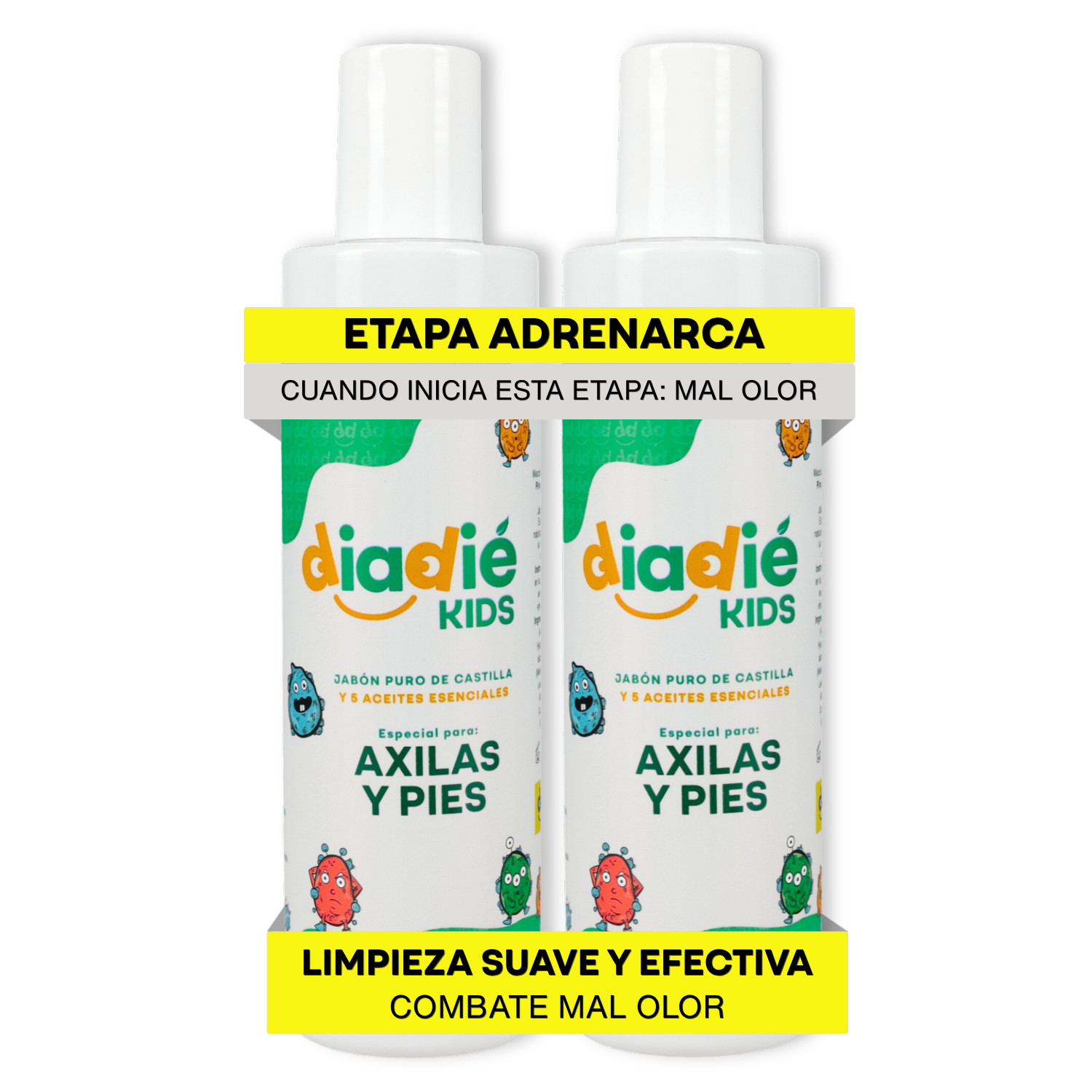 DIADIE KIDS Jabón líquido desodorante para axilas y pies. Para niños. Unisex. Elimina mal olor