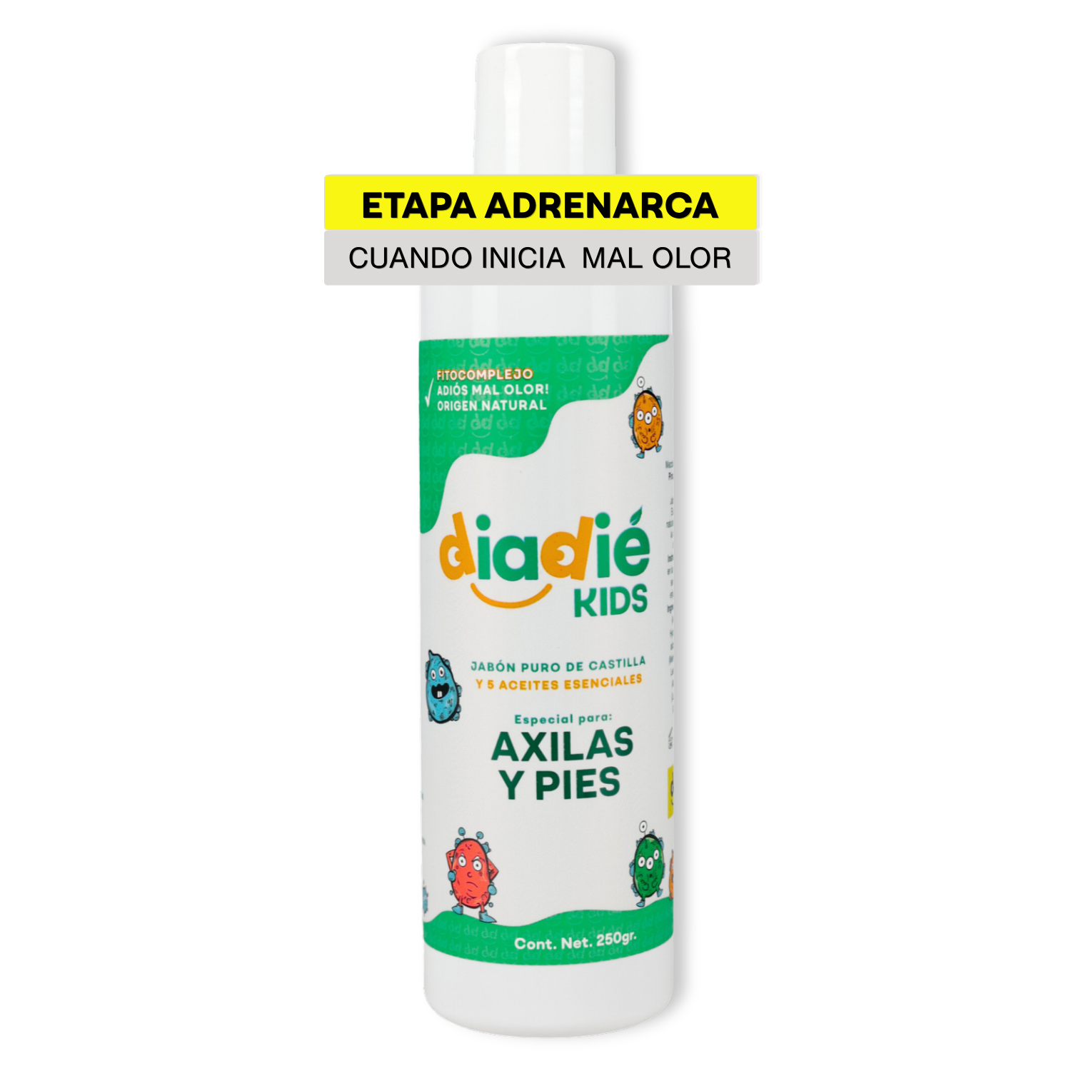 DIADIE KIDS Jabón líquido desodorante para axilas y pies. Para niños. Unisex. Elimina mal olor