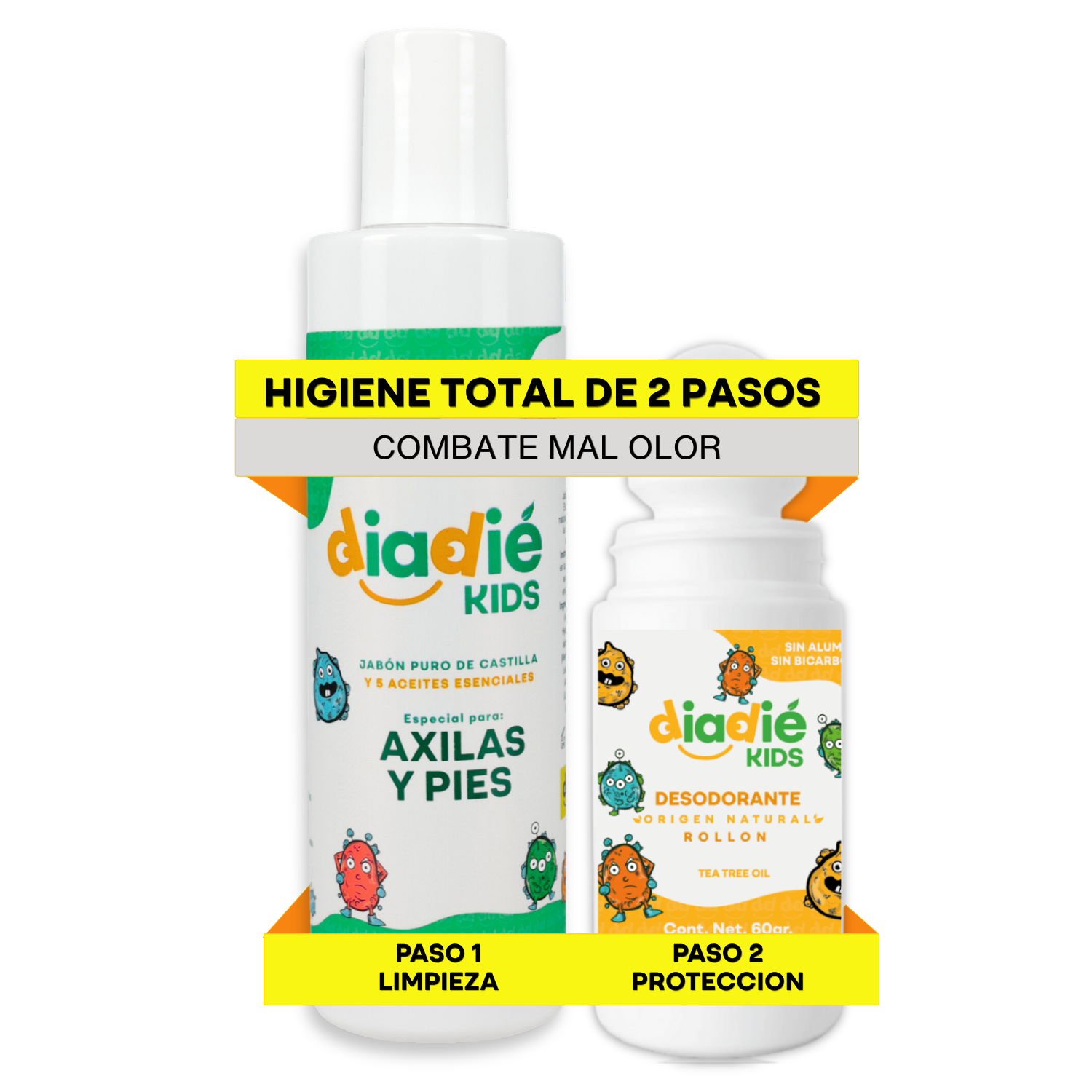 DIADIE KIDS Jabón líquido desodorante para axilas y pies. Para niños. Unisex. Elimina mal olor