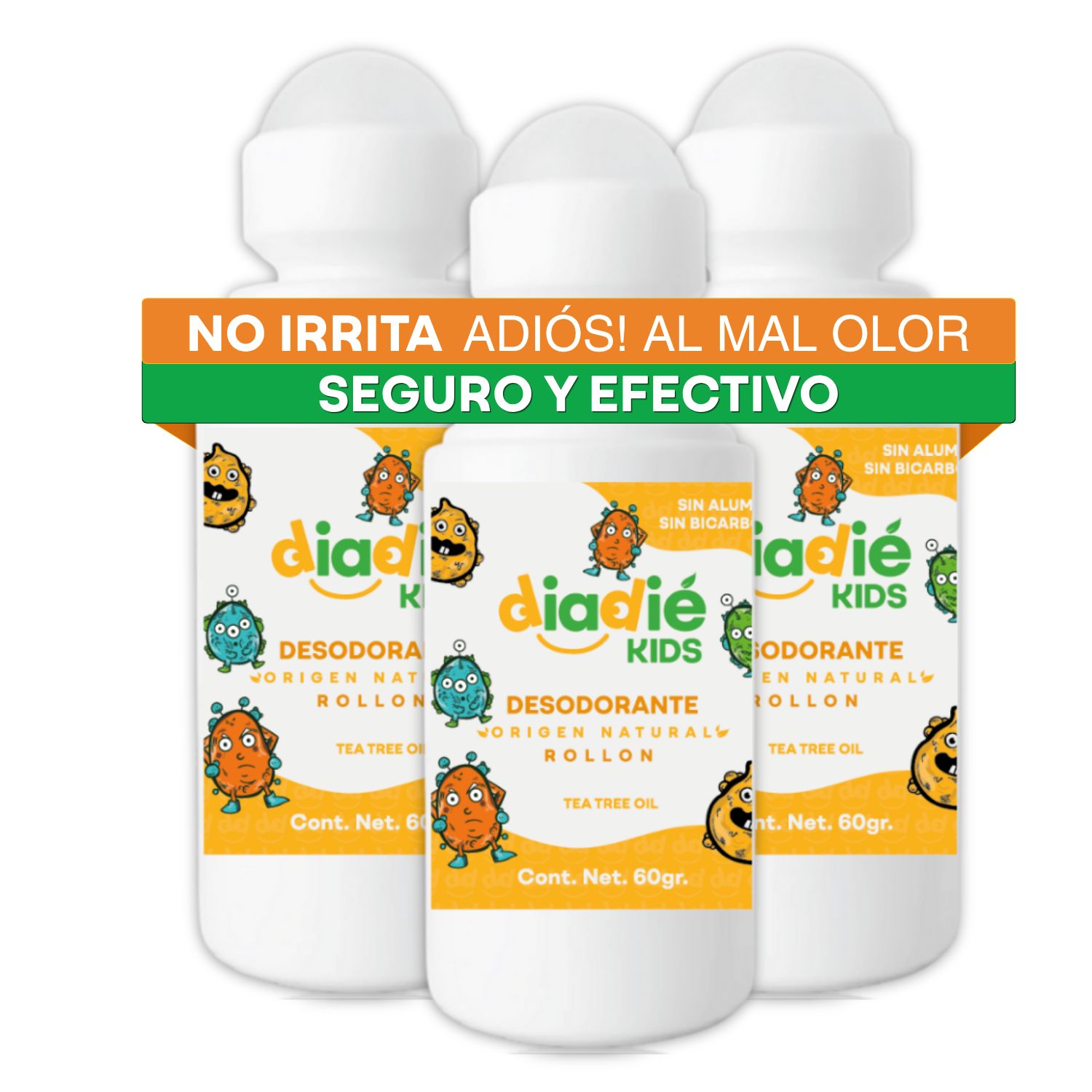 DIADIE KIDS Desodorante natural para niños. Unisex. Elimina mal olor. Rollon