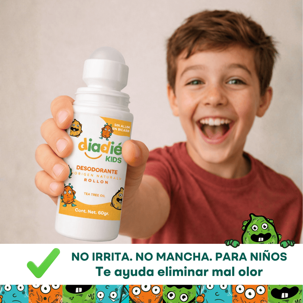 DIADIE KIDS Desodorante natural para niños. Unisex. Elimina mal olor. Rollon