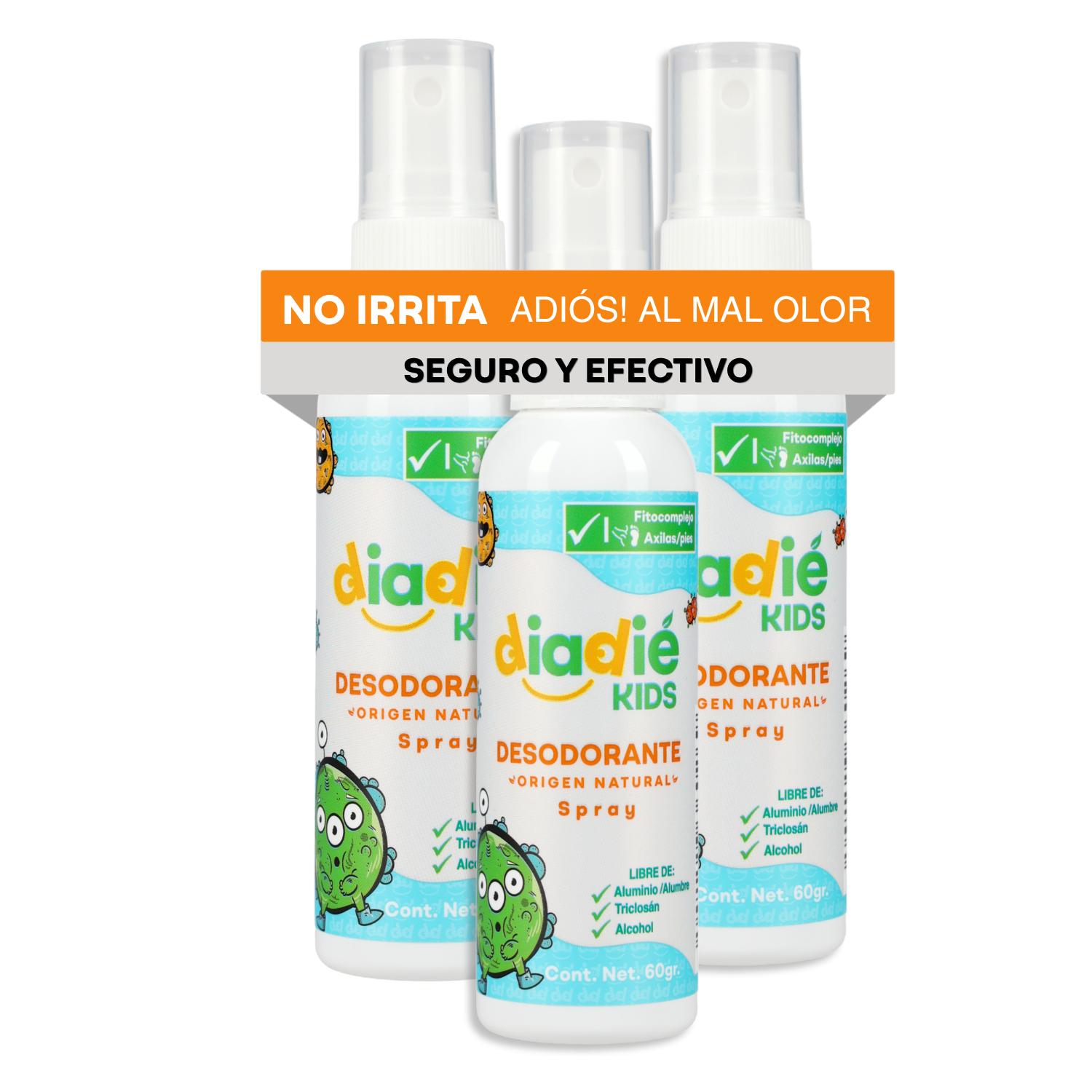 DIADIE KIDS | Desodorante Natural Para Niños en Spray liquido | Axilas y Pies | Sin Aluminio | Elimina Mal Olor | Extracto de Salvia | No irrita | 8 a 13 años | 60g | 1 Pieza