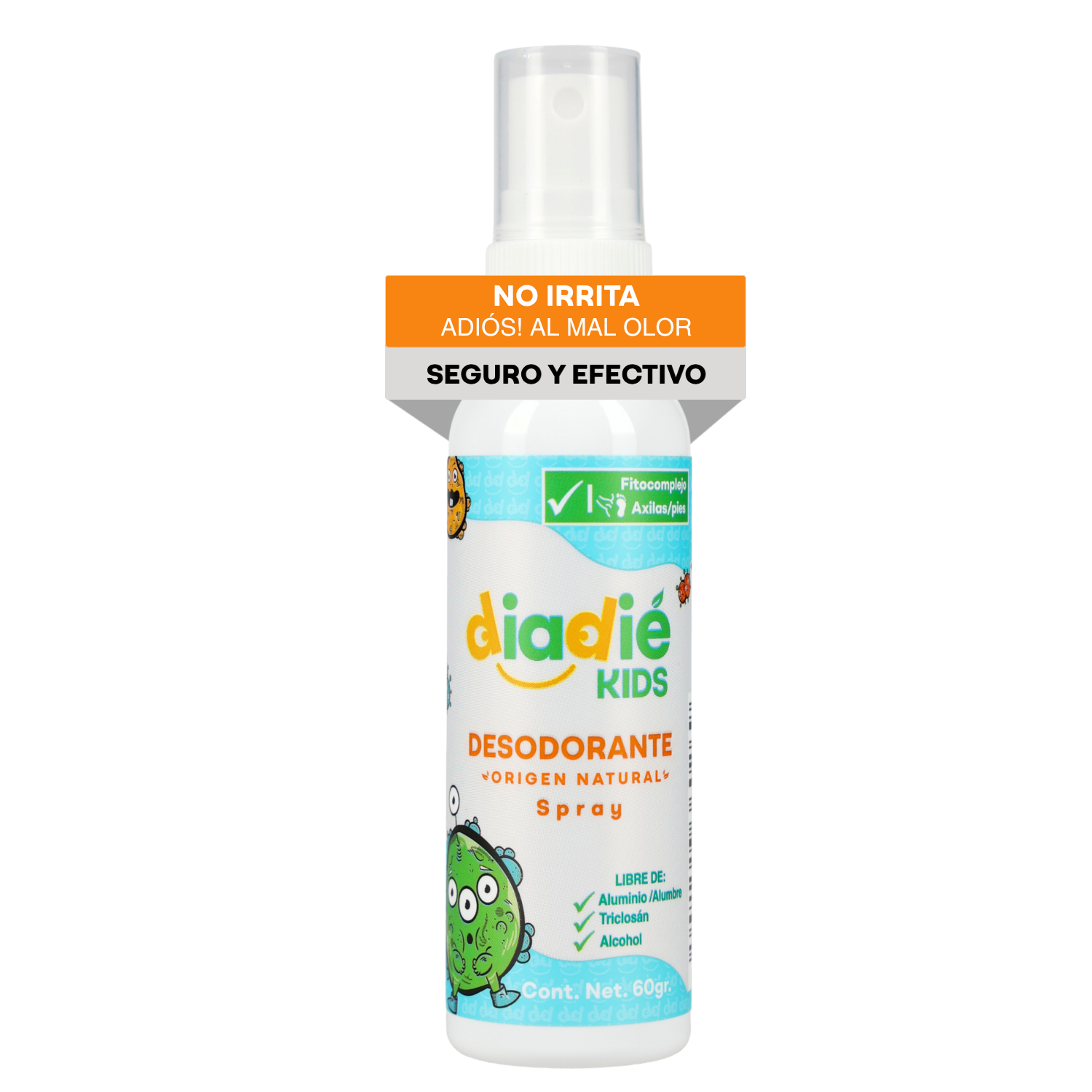 DIADIE KIDS | Desodorante Natural Para Niños en Spray liquido | Axilas y Pies | Sin Aluminio | Elimina Mal Olor | Extracto de Salvia | No irrita | 8 a 13 años | 60g | 1 Pieza