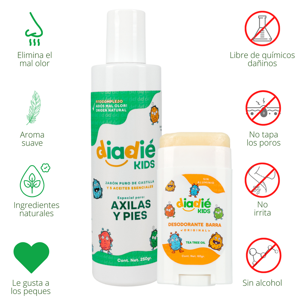 DIADIE KIDS Jabón líquido desodorante para axilas y pies. Para niños. Unisex. Elimina mal olor