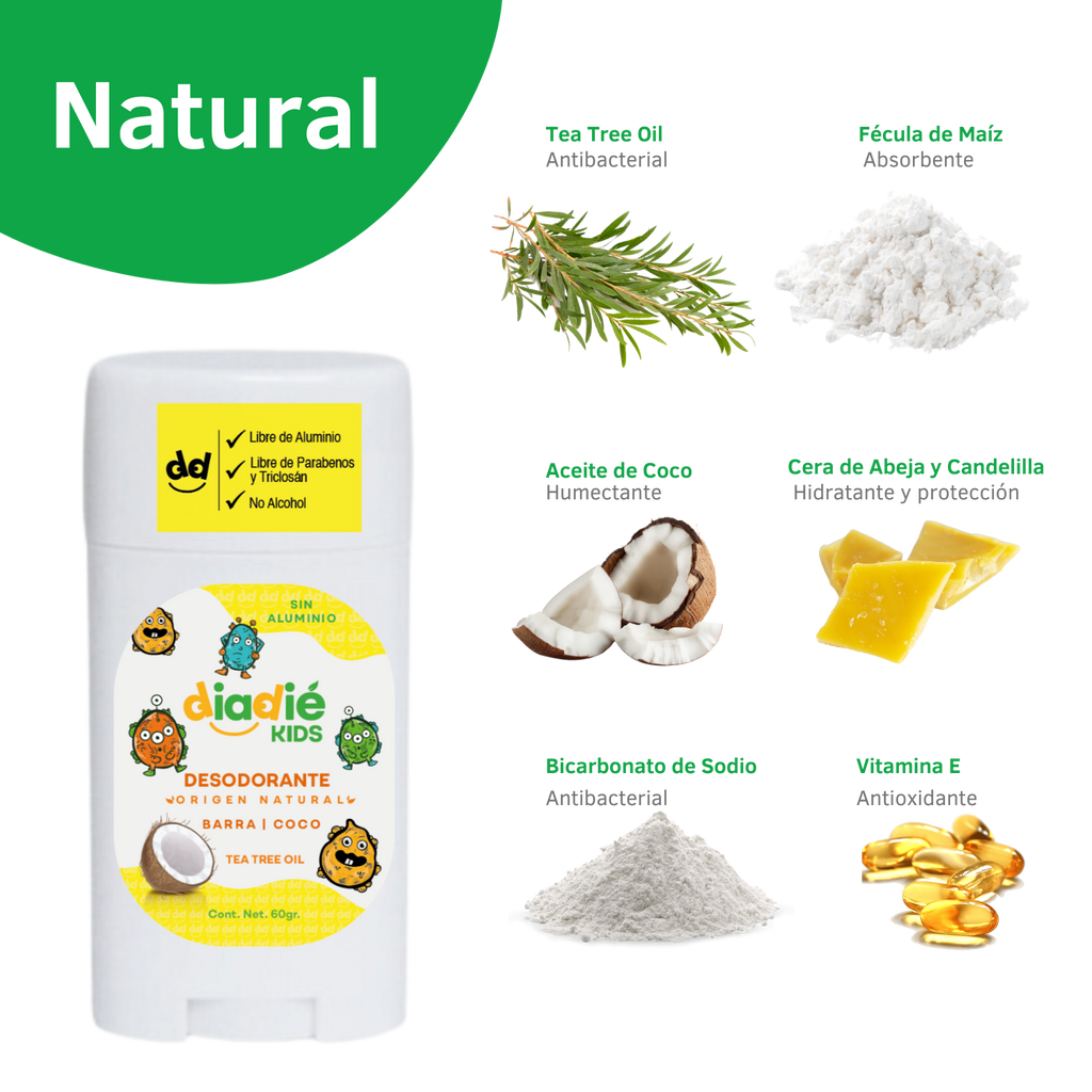 DIADIE KIDS Desodorante natural para niños. Elimina mal olor. Barra. Unisex