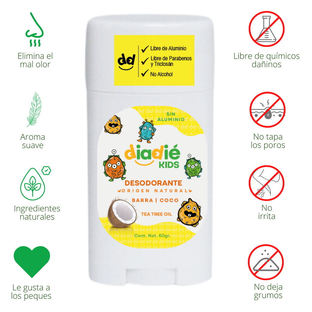 DIADIE KIDS Desodorante natural para niños. Elimina mal olor. Barra. Unisex